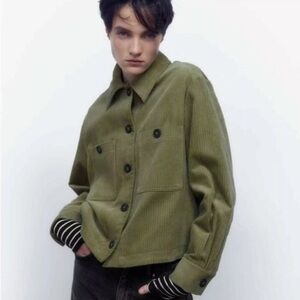 Zara Green Corduroy Pocket Cotton Jacket
